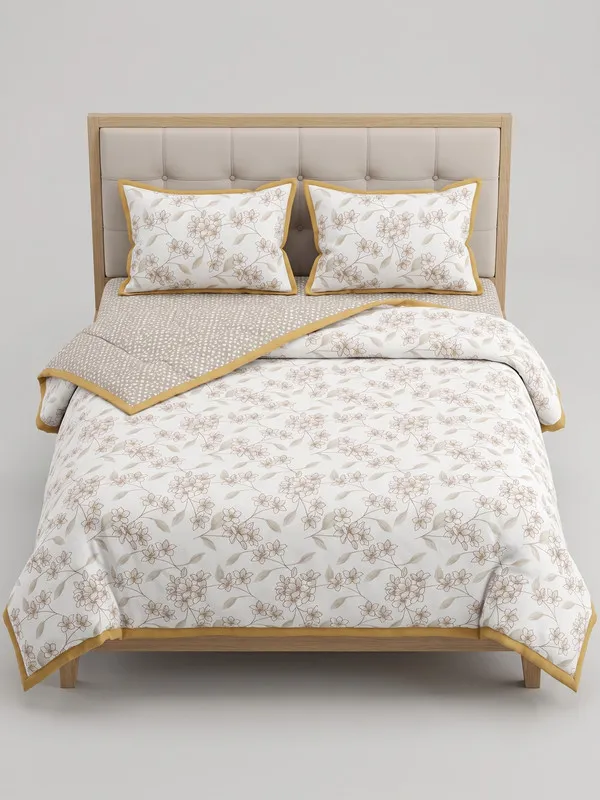 Home_Cent_Premium_Reversible_Cotton_Dohar_/_Light_Blanket_�_Warm_Mustard_Ochre_Floral_&_Geometric_Coordinate