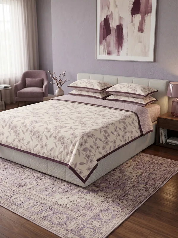 Home_Cent_Premium_Reversible_Cotton_Dohar_/_Light_Blanket_�_Elegant_Plum_Floral_&_Micro-Geometric_Print