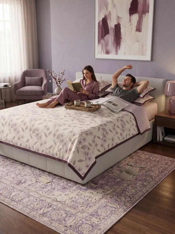 Home_Cent_Premium_Reversible_Cotton_Dohar_/_Light_Blanket_�_Elegant_Plum_Floral_&_Micro-Geometric_Print