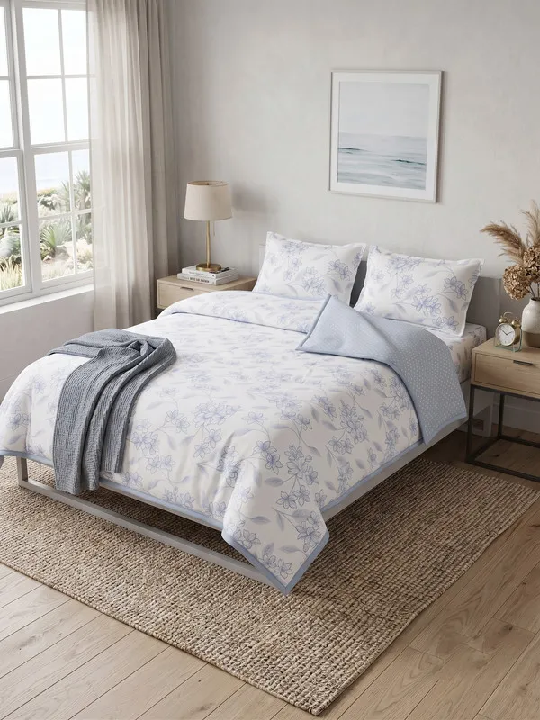 Home_Cent_Premium_Reversible_Cotton_Dohar_/_Light_Blanket_�_Serene_Sky_Blue_Floral_&_Geometric_Coordinate