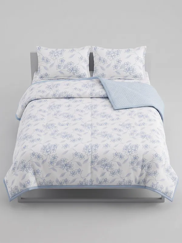 Home_Cent_Premium_Reversible_Cotton_Dohar_/_Light_Blanket_�_Serene_Sky_Blue_Floral_&_Geometric_Coordinate