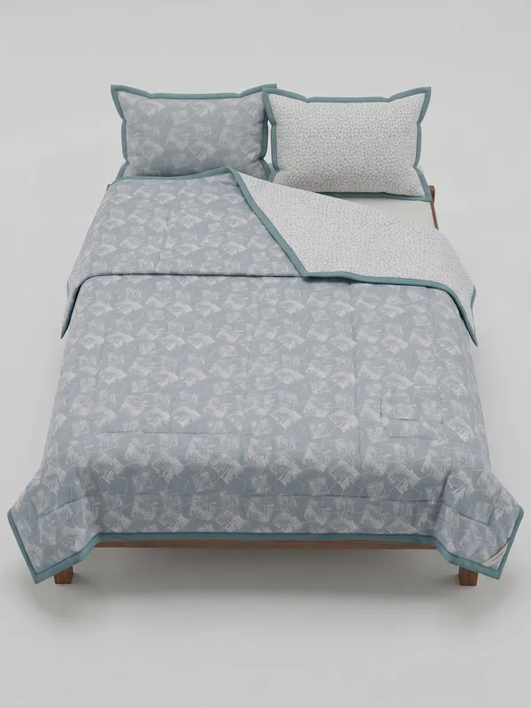 Dohar_Premium_100%_Cotton_Single_Bed_Delicate_Floral_&_Botanical,_All_Season_Reversible_Blanket,_Soft,_Lightweight_And_Breathable_Ac_Dohar/Quilt/Blanket/For_Bed_Aqua_Blue