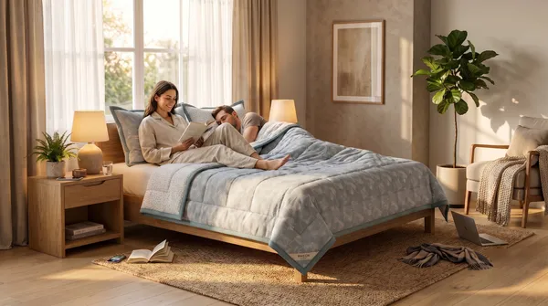 Dohar_Premium_100%_Cotton_Single_Bed_Delicate_Floral_&_Botanical,_All_Season_Reversible_Blanket,_Soft,_Lightweight_And_Breathable_Ac_Dohar/Quilt/Blanket/For_Bed_Aqua_Blue
