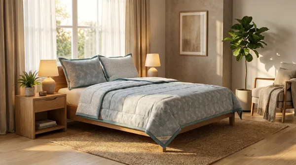 Dohar_Premium_100%_Cotton_Single_Bed_Delicate_Floral_&_Botanical,_All_Season_Reversible_Blanket,_Soft,_Lightweight_And_Breathable_Ac_Dohar/Quilt/Blanket/For_Bed_Aqua_Blue