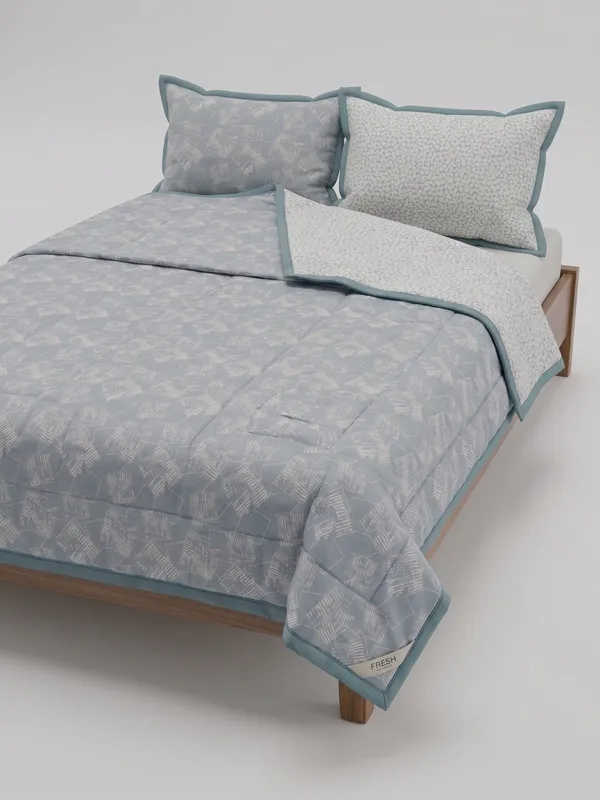 Dohar_Premium_100%_Cotton_Single_Bed_Delicate_Floral_&_Botanical,_All_Season_Reversible_Blanket,_Soft,_Lightweight_And_Breathable_Ac_Dohar/Quilt/Blanket/For_Bed_Aqua_Blue