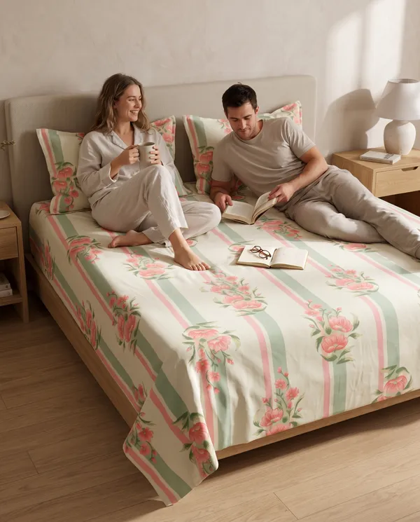 Home_Cent_Premium_Pink_and_Sage_Green_Floral_Striped_Double_Bedsheet_with_2_Pillow_Covers_228_x_254_cms