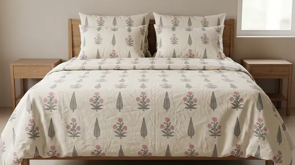 Home_Cent_Premium_Traditional_Block_Print_Floral_&_Leaf_Motif_Double_Bedsheet_with_2_Pillow_Covers_228_x_254_cms