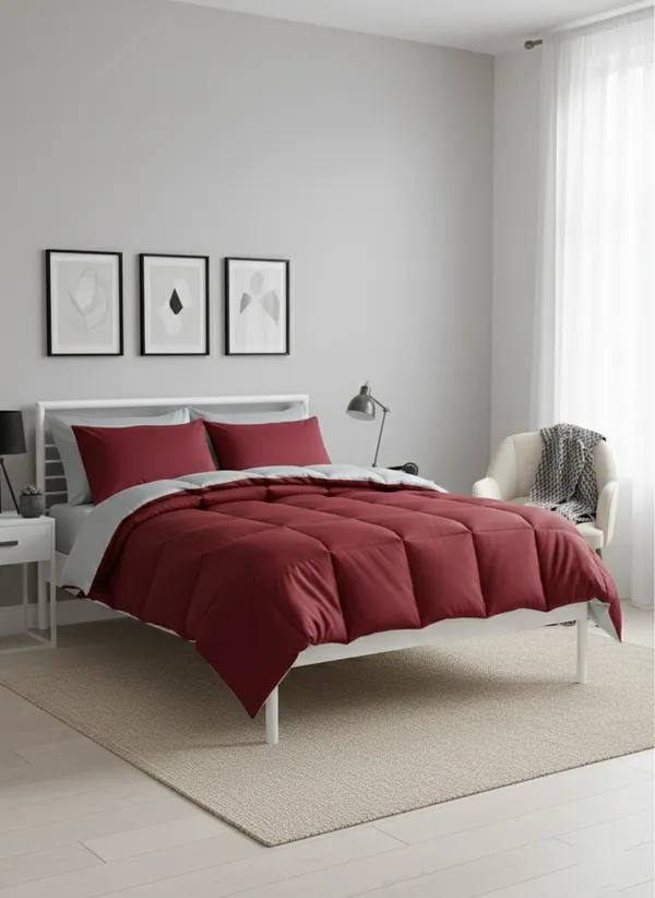 Signature_Reversible_Box-Stitch_Double_Comforter_Premium_Down-Feel_Insert_With_4_Corner_Tabs,_Machine_Washable_(Grey_And_Red)