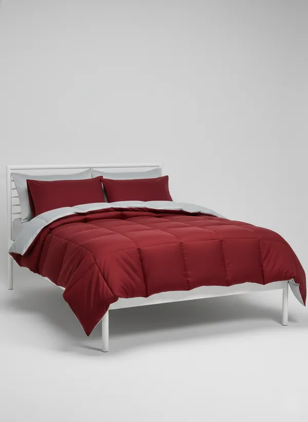 Signature_Reversible_Box-Stitch_Double_Comforter_Premium_Down-Feel_Insert_With_4_Corner_Tabs,_Machine_Washable_(Grey_And_Red)
