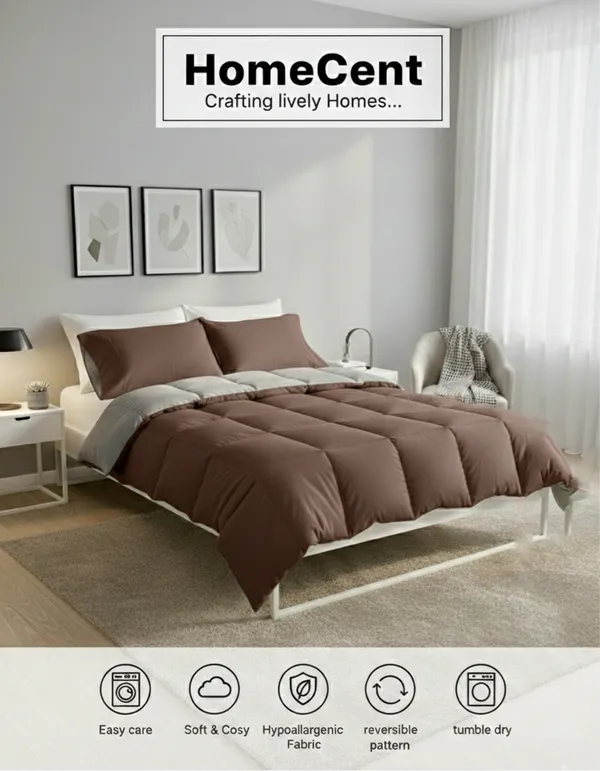 Signature_Reversible_Box-Stitch_Comforter_Premium_Down-Feel_Insert_With_4_Corner_Tabs,_Machine_Washable_(Grey_And_Brown)