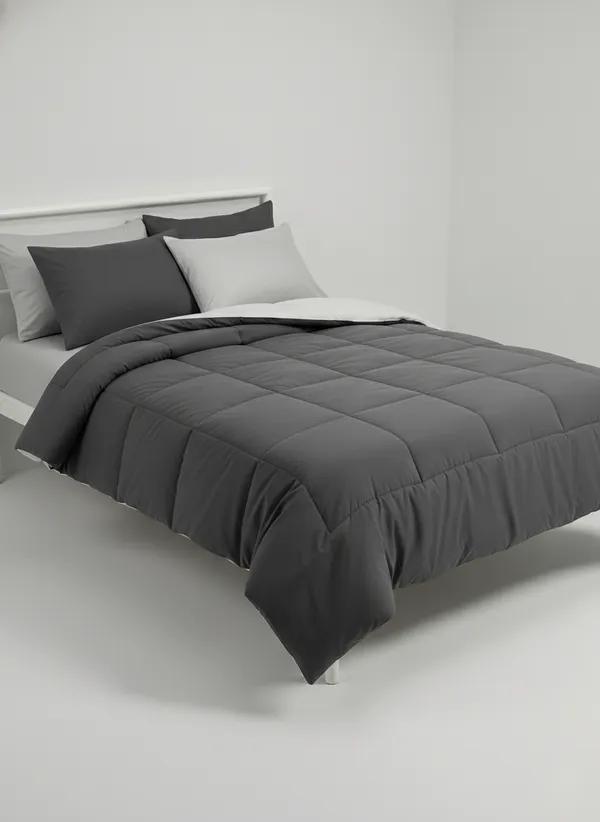Signature_Reversible_Box-Stitch_Double_Comforter_Premium_Down-Feel_Insert_With_4_Corner_Tabs,_Machine_Washable_(Graphite_Grey_And_Silver)