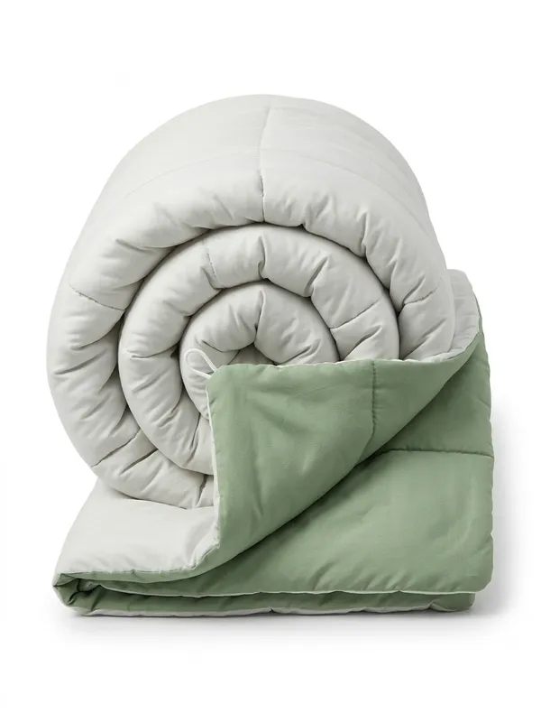 Signature_Reversible_Box-Stitch_singal_Comforter_Premium_Down-Feel_Insert_With_4_Corner_Tabs,_Machine_Washable_(Green_and_Silver)