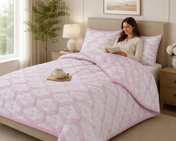 Diamond_Geometric_Cotton_Bedding_Set_Single_Bed_Sheet_Comforter_Lightweight,_Durable_&_Cozy_Ideal_For_Everyday_Use_&_Mild_Winter_,_Pink/Blush