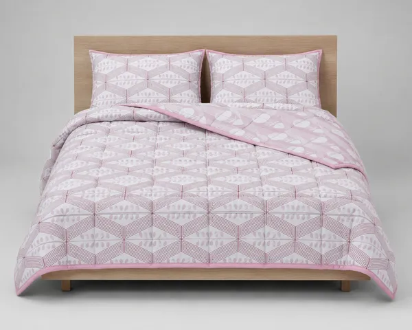 Diamond_Geometric_Cotton_Bedding_Set_Single_Bed_Sheet_Comforter_Lightweight,_Durable_&_Cozy_Ideal_For_Everyday_Use_&_Mild_Winter_,_Pink/Blush