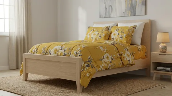 Home_Cent_Signature_Mustard_Yellow_Double_Bed_Comforter_Set,_Vintage_Floral_Pattern,_3-Piece_Box-Stitch_Comforter_?_Premium_Down-Feel_Insert_with_4_Corner_Tabs,_Machine_Washable_(Yellow_Floral)-_230X250CM-300GSM
