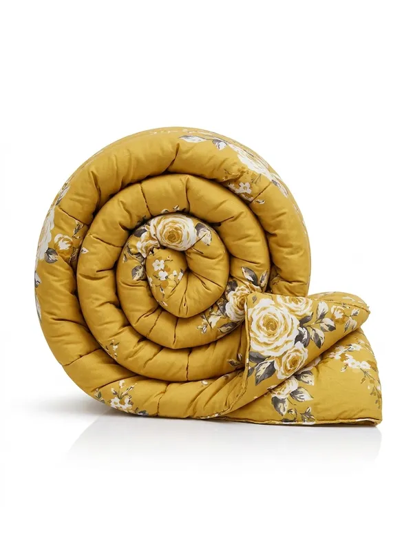 Home_Cent_Signature_Mustard_Yellow_Double_Bed_Comforter_Set,_Vintage_Floral_Pattern,_3-Piece_Box-Stitch_Comforter_?_Premium_Down-Feel_Insert_with_4_Corner_Tabs,_Machine_Washable_(Yellow_Floral)-_230X250CM-300GSM