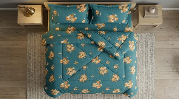 Home_Cent_Signature_Rustic_DeepForest_Teal_Flower_Double_Bed_Comforter_-Luxury_Teal_Floral_Double_Bed_Comforter_Set_with_Golden_Bloom_Accents_Lightweight_Breathable_Quilt_Set_with_Classic_Floral_Motif_Box-Stitch_Double_Bed_Comforter_?_Premium_Down-Feel_Insert_with_4_Corner_Tabs,_Machine_Washable_(DeepForest_Green)-_230X250CM-300GSM