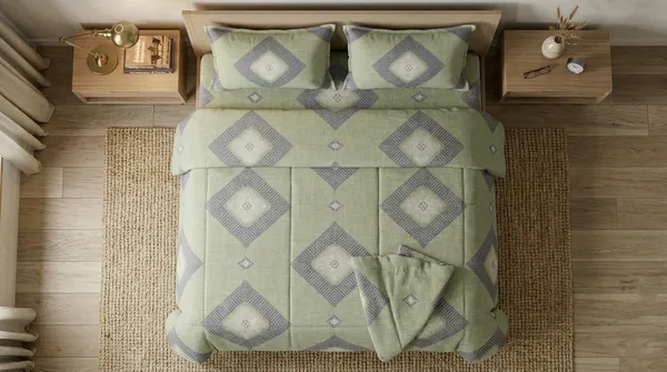 Home_Cent_Signature_The_Artisan_Sage_Collection_?_Luxury_Geometric_Diamond_Double_Bed_Comforter_Set_in_Muted_Olive_Serene_Sage_Ikat_Bedding_Bundle_?_Contemporary_Geometric_Motif_for_a_Calming,_Lively_Home_Modern_Tribal_Double_Bed_Comforter_Set_?_Sophisticated_Sage_Green_Palette_with_Intricate_Diamond_Accents-_Box-Stitch_Double_Bed_Comforter_?_Premium_Down-Feel_Insert_with_4_Corner_Tabs,_Machine_Washable_(Olive_Green)-_230X250CM-300GSM