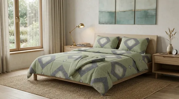 Home_Cent_Signature_The_Artisan_Sage_Collection_?_Luxury_Geometric_Diamond_Double_Bed_Comforter_Set_in_Muted_Olive_Serene_Sage_Ikat_Bedding_Bundle_?_Contemporary_Geometric_Motif_for_a_Calming,_Lively_Home_Modern_Tribal_Double_Bed_Comforter_Set_?_Sophisticated_Sage_Green_Palette_with_Intricate_Diamond_Accents-_Box-Stitch_Double_Bed_Comforter_?_Premium_Down-Feel_Insert_with_4_Corner_Tabs,_Machine_Washable_(Olive_Green)-_230X250CM-300GSM