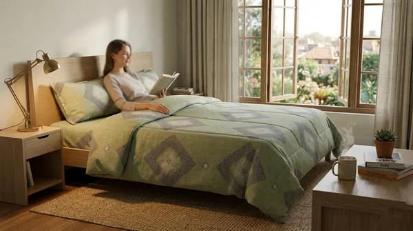 Home_Cent_Signature_The_Artisan_Sage_Collection_?_Luxury_Geometric_Diamond_Double_Bed_Comforter_Set_in_Muted_Olive_Serene_Sage_Ikat_Bedding_Bundle_?_Contemporary_Geometric_Motif_for_a_Calming,_Lively_Home_Modern_Tribal_Double_Bed_Comforter_Set_?_Sophisticated_Sage_Green_Palette_with_Intricate_Diamond_Accents-_Box-Stitch_Double_Bed_Comforter_?_Premium_Down-Feel_Insert_with_4_Corner_Tabs,_Machine_Washable_(Olive_Green)-_230X250CM-300GSM