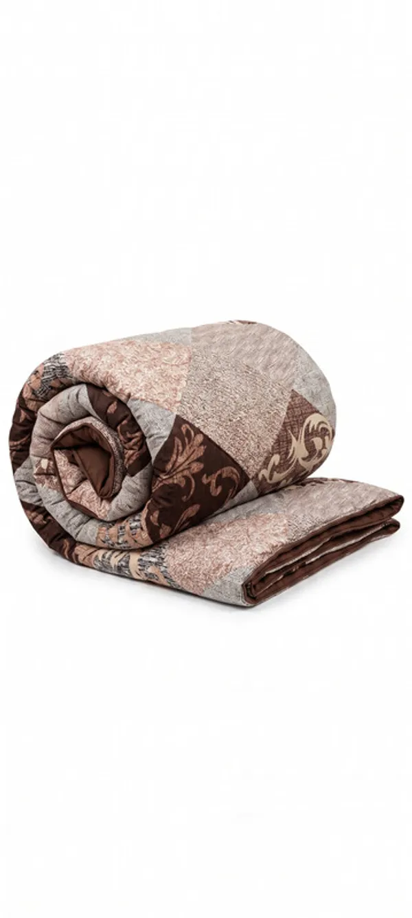 HOMECENT_Signature_Brown_and_Beige_Double_Bed_Comforter_Set,_Diamond_Patchwork_Floral_Pattern,_3-Piece_Quilted_Double_Bed_Comforter_?_Premium_Down-Feel_Insert_with_4_Corner_Tabs,_Machine_Washable_(Mocha_Patchwork)-_230_X_250CM-300GSM