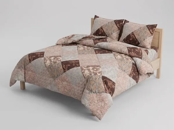 HOMECENT_Signature_Brown_and_Beige_Double_Bed_Comforter_Set,_Diamond_Patchwork_Floral_Pattern,_3-Piece_Quilted_Double_Bed_Comforter_?_Premium_Down-Feel_Insert_with_4_Corner_Tabs,_Machine_Washable_(Mocha_Patchwork)-_230_X_250CM-300GSM