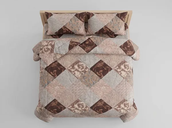 HOMECENT_Signature_Brown_and_Beige_Double_Bed_Comforter_Set,_Diamond_Patchwork_Floral_Pattern,_3-Piece_Quilted_Double_Bed_Comforter_?_Premium_Down-Feel_Insert_with_4_Corner_Tabs,_Machine_Washable_(Mocha_Patchwork)-_230_X_250CM-300GSM