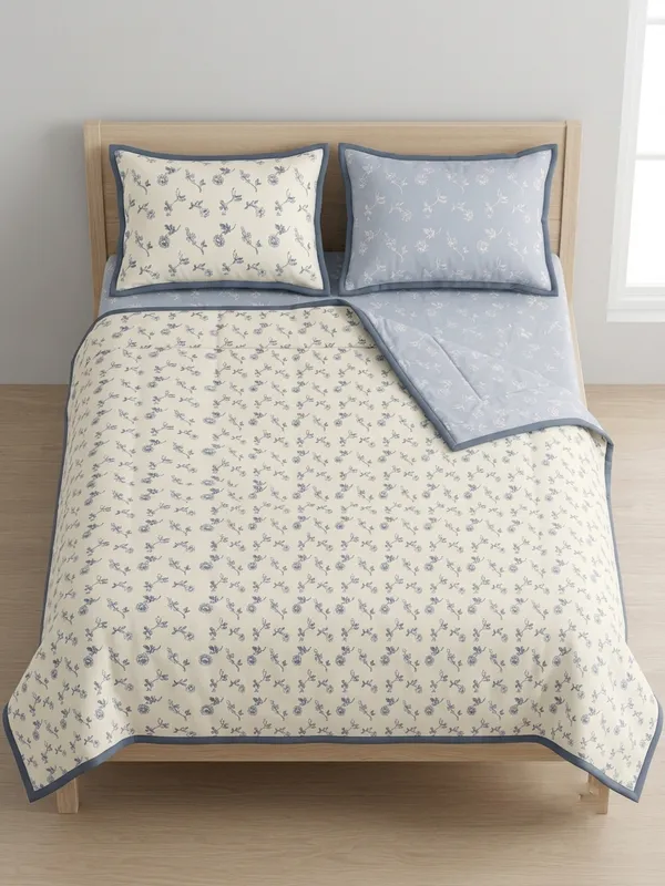 Dohar_Premium_100%_Cotton_Single_Bed_Artisanal_Botanical_Print,_All_Season_Reversible_Blanket,_Soft,_Lightweight_And_Breathable_Ac_Dohar/Quilt/Blanket/For_Bed_Slate_Blue