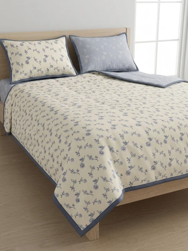 Dohar_Premium_100%_Cotton_Single_Bed_Artisanal_Botanical_Print,_All_Season_Reversible_Blanket,_Soft,_Lightweight_And_Breathable_Ac_Dohar/Quilt/Blanket/For_Bed_Slate_Blue
