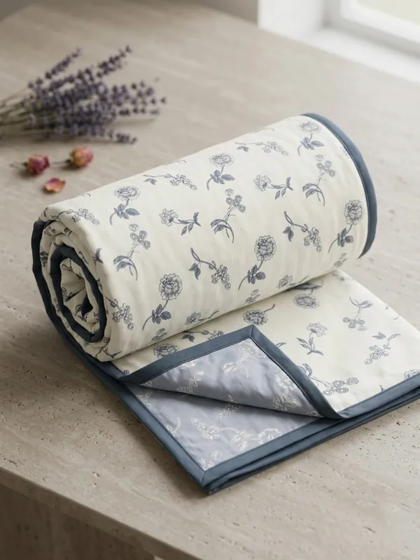 Dohar_Premium_100%_Cotton_Single_Bed_Artisanal_Botanical_Print,_All_Season_Reversible_Blanket,_Soft,_Lightweight_And_Breathable_Ac_Dohar/Quilt/Blanket/For_Bed_Slate_Blue