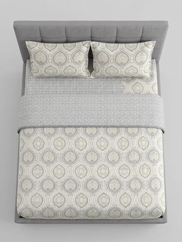 Dohar_Premium_100%_Cotton_Doublele_Bed_Grey_Silver_Ogee_Medallion,_All_Season_Reversible_Blanket,Lightweight_and_Breathable_Blanket_for_Bed,_Sofa_AC_Blanket_220_x_250cm