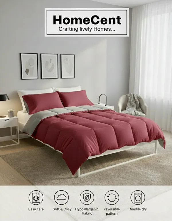 Signature_Reversible_Box-Stitch_Double_Comforter_Premium_Down-Feel_Insert_With_4_Corner_Tabs,_Machine_Washable_(Grey_And_Red)