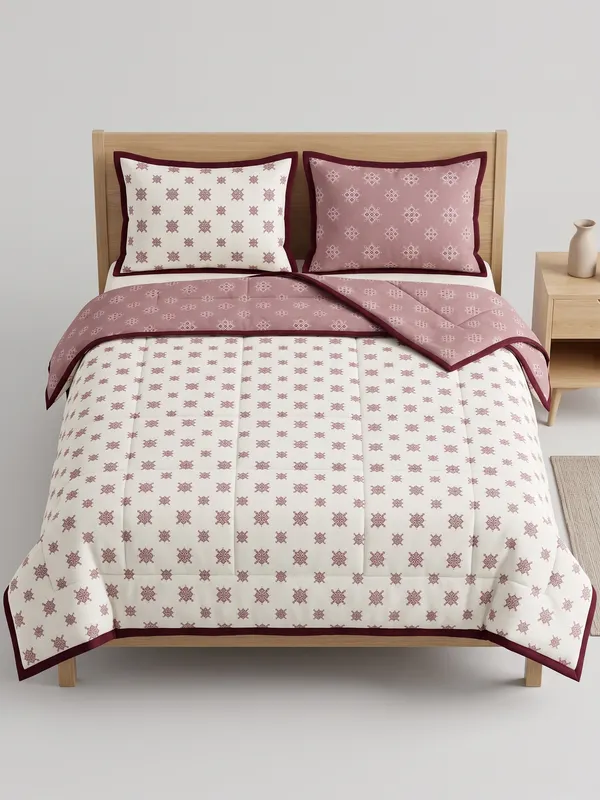 Dohar_Premium_100%_Cotton_Single_Bed_Symmetrical_Print_Style.,_All_Season_Reversible_Blanket,_Soft,_Lightweight_And_Breathable_Ac_Dohar/Quilt/Blanket/For_Bed_Pink_&_White