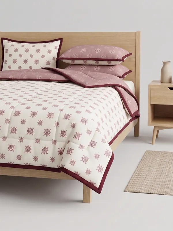 Dohar_Premium_100%_Cotton_Single_Bed_Symmetrical_Print_Style.,_All_Season_Reversible_Blanket,_Soft,_Lightweight_And_Breathable_Ac_Dohar/Quilt/Blanket/For_Bed_Pink_&_White
