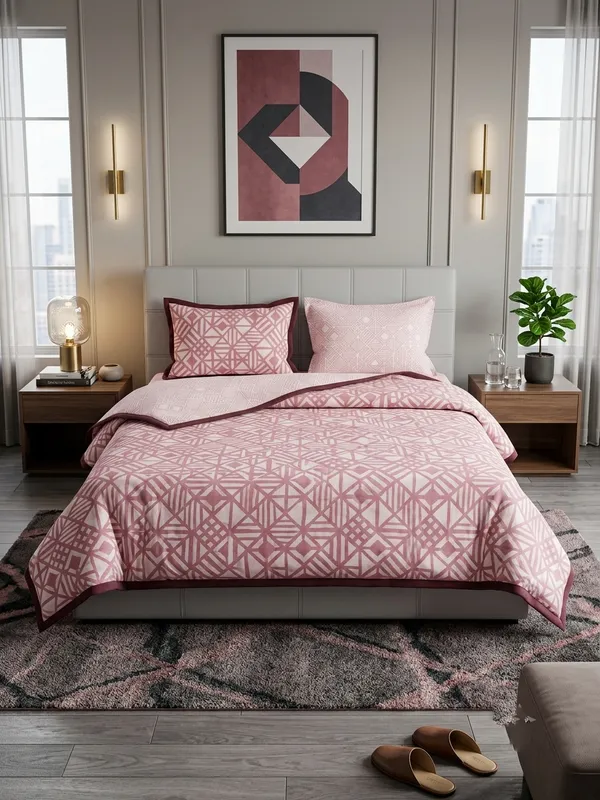 Dohar_Premium_100%_Cotton_Single_Bed_Geometric_Framework,_All_Season_Reversible_Blanket,_Soft,_Lightweight_And_Breathable_Ac_Dohar/Quilt/Blanket/For_Bed_Lavender