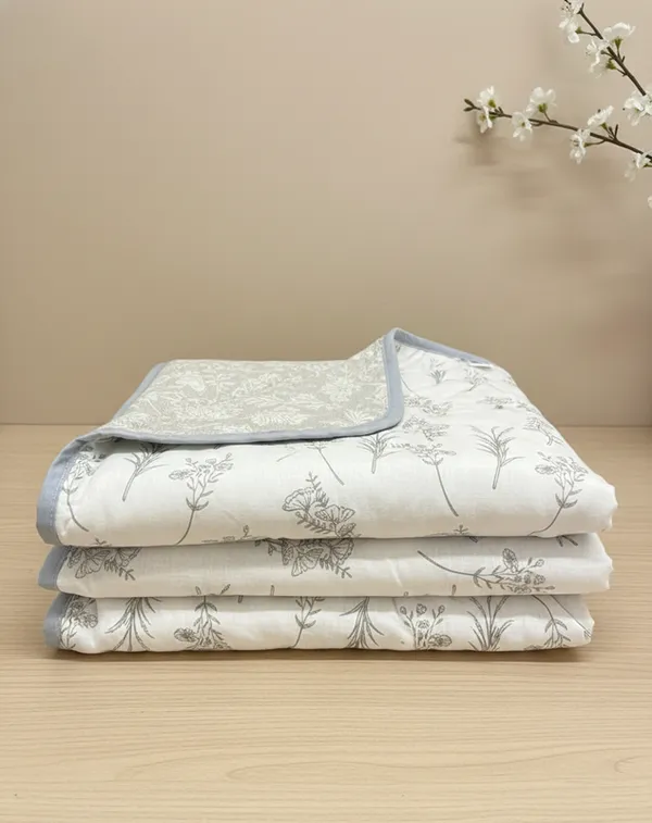 Dohar_Premium_100%_Cotton_Single_Bed_Wildflower_Meadow,_All_Season_Reversible_Blanket,_Soft,_Lightweight_And_Breathable_Ac_Dohar/Quilt/Blanket/For_Bed_Ash_Grey
