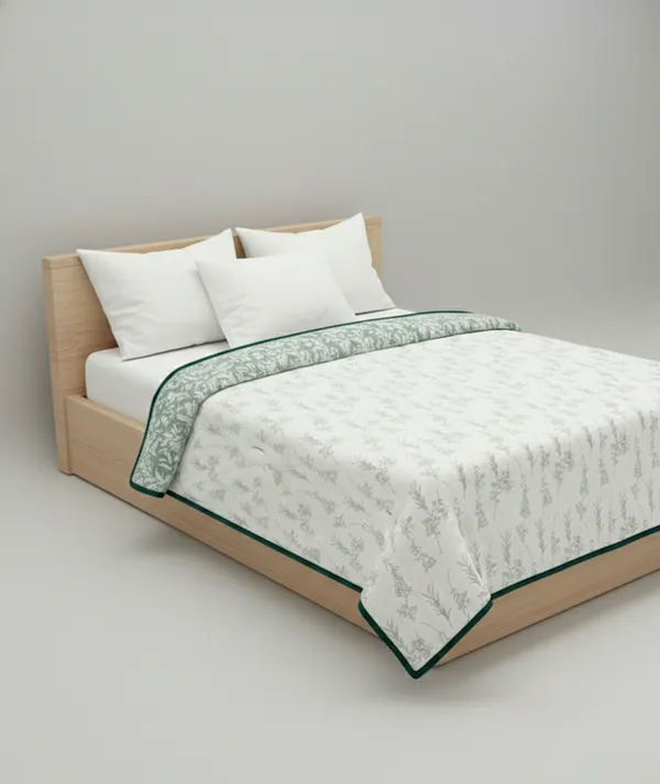 Dohar_Premium_100%_Cotton_Single_Bed_Wildflower_Meadow,_All_Season_Reversible_Blanket,_Soft,_Lightweight_And_Breathable_Ac_Dohar/Quilt/Blanket/For_Bed_Soft_Sage