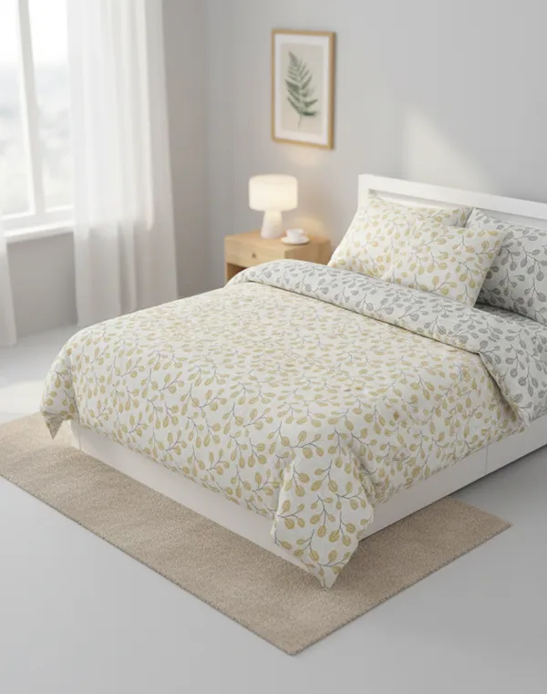 Dohar_Premium_100%_Cotton_Single_Bed_Botanical_Vine,_All_Season_Reversible_Blanket,_Soft,_Lightweight_And_Breathable_Ac_Dohar/Quilt/Blanket/For_Bed_Gold_&_Slate