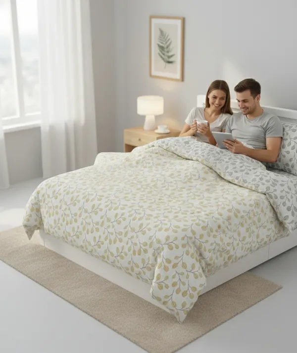 Dohar_Premium_100%_Cotton_Single_Bed_Botanical_Vine,_All_Season_Reversible_Blanket,_Soft,_Lightweight_And_Breathable_Ac_Dohar/Quilt/Blanket/For_Bed_Gold_&_Slate