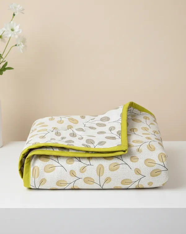 Dohar_Premium_100%_Cotton_Single_Bed_Botanical_Vine,_All_Season_Reversible_Blanket,_Soft,_Lightweight_And_Breathable_Ac_Dohar/Quilt/Blanket/For_Bed_Gold_&_Slate