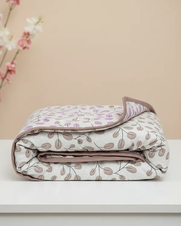 Dohar_Premium_100%_Cotton_Single_Bed_Botanical_Vine,_All_Season_Reversible_Blanket,_Soft,_Lightweight_And_Breathable_Ac_Dohar/Quilt/Blanket/For_Bed_Mauve_&_Taupe