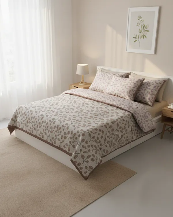 Dohar_Premium_100%_Cotton_Single_Bed_Botanical_Vine,_All_Season_Reversible_Blanket,_Soft,_Lightweight_And_Breathable_Ac_Dohar/Quilt/Blanket/For_Bed_Mauve_&_Taupe