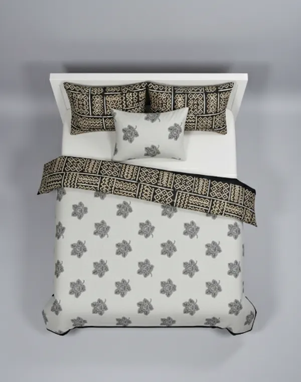 Dohar_Premium_100%_Cotton_Single_Bed_Botanical_Float_With_Global_Mosaic,_All_Season_Reversible_Blanket,_Soft,_Lightweight_And_Breathable_Ac_Blanket/For_Bed_Charcoal/Onyx_Black