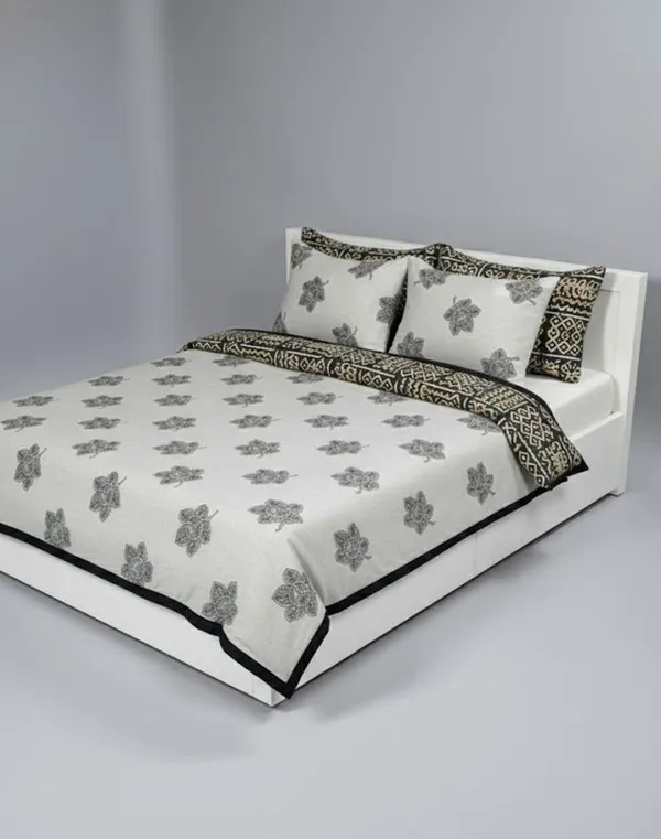 Dohar_Premium_100%_Cotton_Single_Bed_Botanical_Float_With_Global_Mosaic,_All_Season_Reversible_Blanket,_Soft,_Lightweight_And_Breathable_Ac_Blanket/For_Bed_Charcoal/Onyx_Black