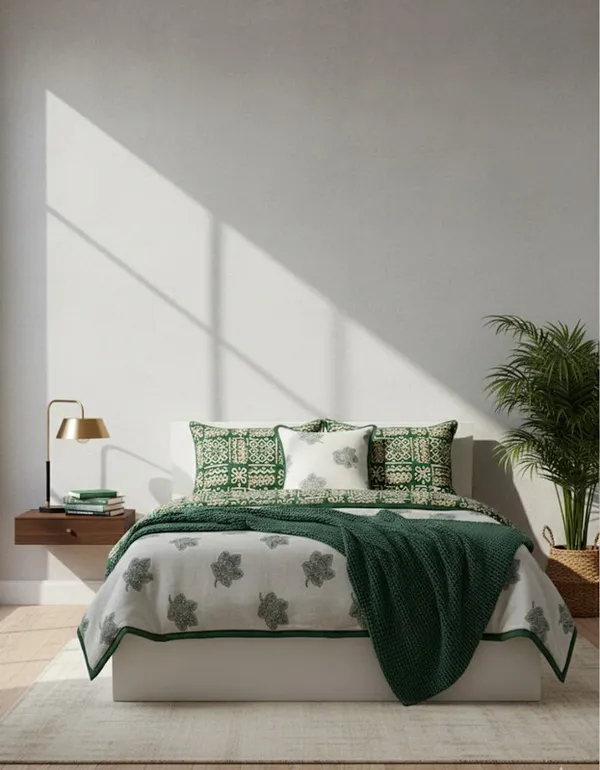 Dohar_Premium_100%_Cotton_Single_Bed_Botanical_Float_With_Global_Mosaic,_All_Season_Reversible_Blanket,_Soft,_Lightweight_And_Breathable_Ac_Blanket/For_Bed_Forest/Sage_Green