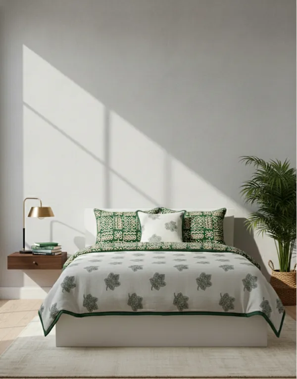 Dohar_Premium_100%_Cotton_Single_Bed_Botanical_Float_With_Global_Mosaic,_All_Season_Reversible_Blanket,_Soft,_Lightweight_And_Breathable_Ac_Blanket/For_Bed_Forest/Sage_Green