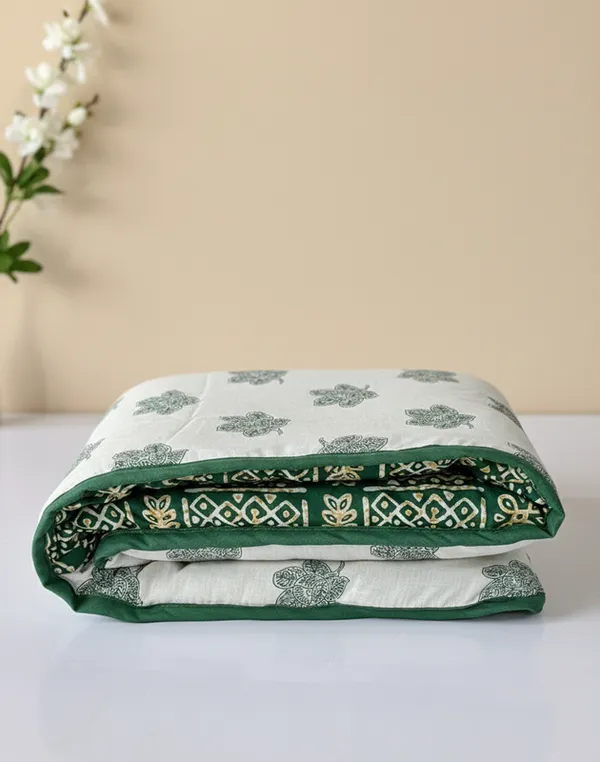 Dohar_Premium_100%_Cotton_Single_Bed_Botanical_Float_With_Global_Mosaic,_All_Season_Reversible_Blanket,_Soft,_Lightweight_And_Breathable_Ac_Blanket/For_Bed_Forest/Sage_Green