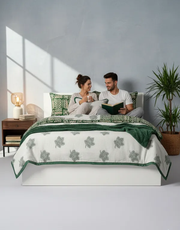 Dohar_Premium_100%_Cotton_Single_Bed_Botanical_Float_With_Global_Mosaic,_All_Season_Reversible_Blanket,_Soft,_Lightweight_And_Breathable_Ac_Blanket/For_Bed_Forest/Sage_Green