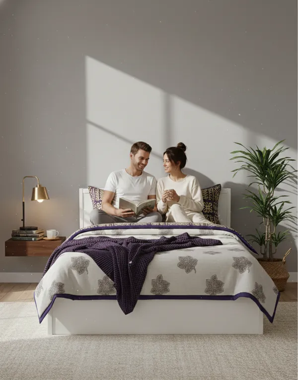 Dohar_Premium_100%_Cotton_Single_Bed_Botanical_Float_With_Global_Mosaic,_All_Season_Reversible_Blanket,_Soft,_Lightweight_And_Breathable_Ac_Blanket/For_Bed_Royal_Purple/Plum
