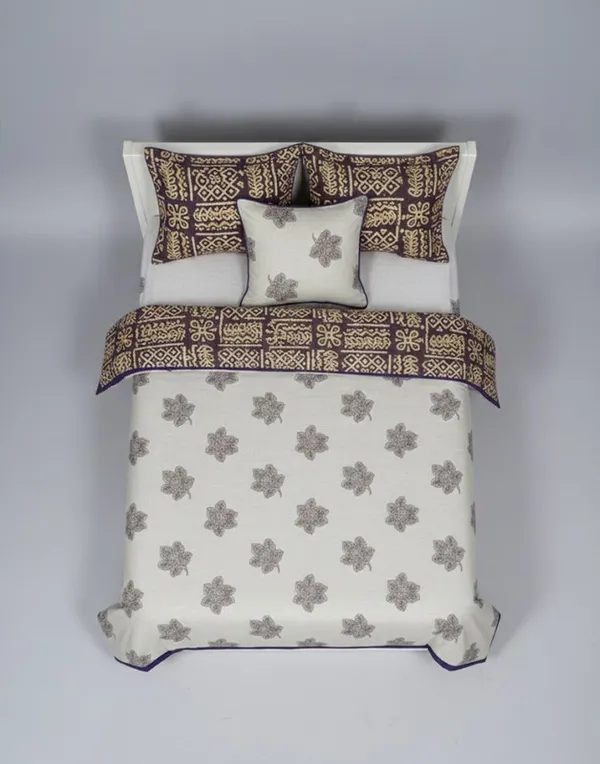 Dohar_Premium_100%_Cotton_Single_Bed_Botanical_Float_With_Global_Mosaic,_All_Season_Reversible_Blanket,_Soft,_Lightweight_And_Breathable_Ac_Blanket/For_Bed_Royal_Purple/Plum